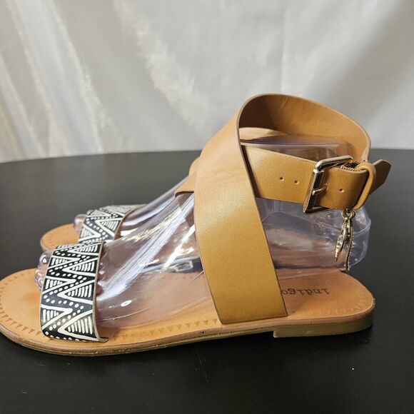 INDIGO RD Aztec Batik Sandals Sz 7.5 Black & White Flats Ankle Strap Boho - Picture 4 of 8